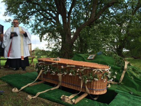 The Evolution of Funeral Services with a traditional church funeral taking place.