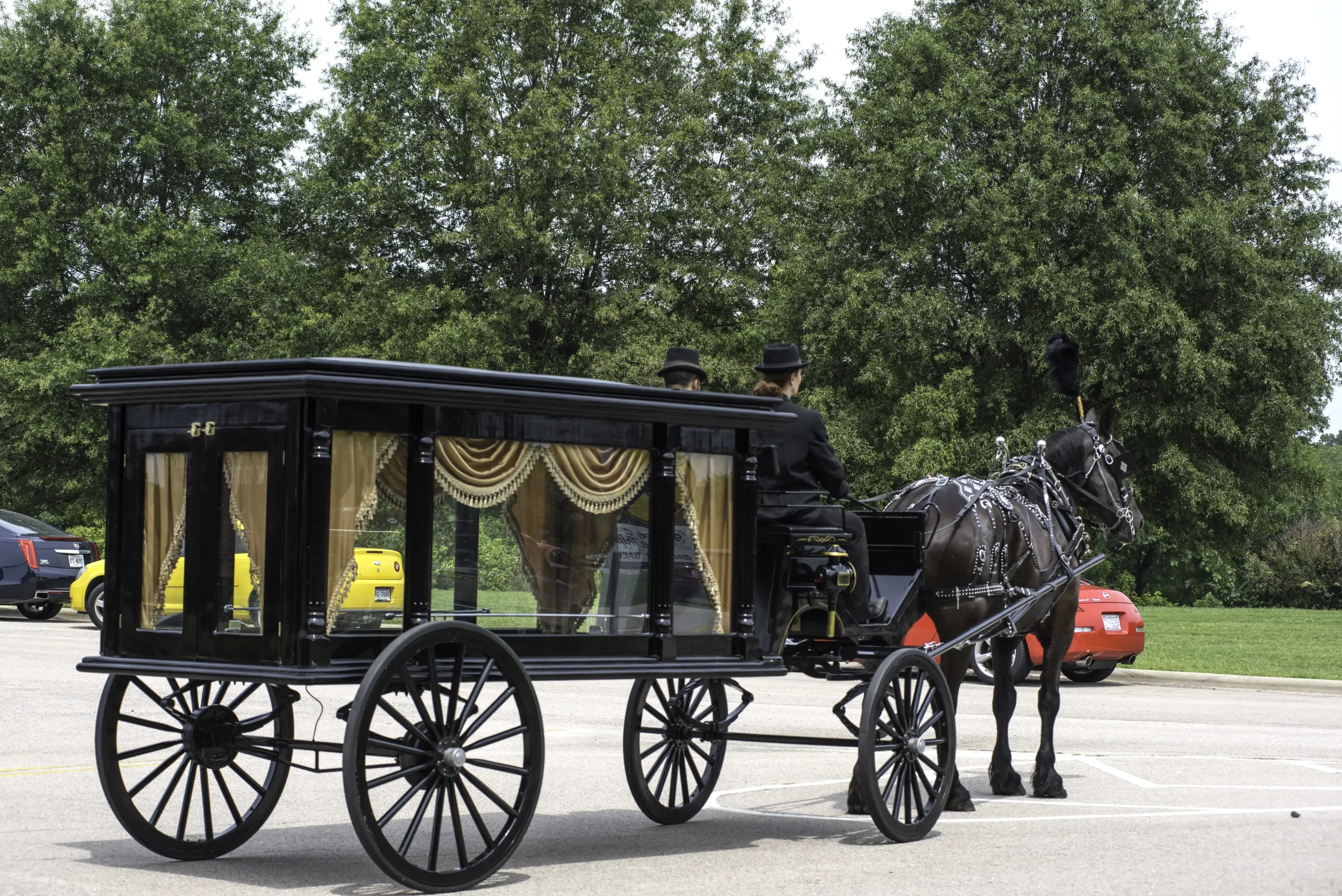 Coachmen driving to the woodland burial